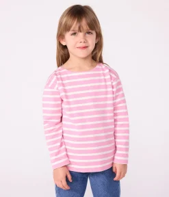 Petit Bateau Sweatshirts, Pullover, Cardigans*Kinder-Streifenshirt rosa BOUDOIR/ MILK