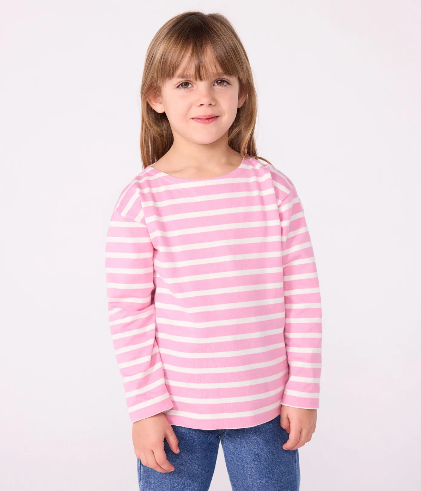 Petit Bateau Sweatshirts, Pullover, Cardigans*Kinder-Streifenshirt rosa BOUDOIR/ MILK