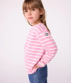 Petit Bateau Sweatshirts, Pullover, Cardigans*Kinder-Streifenshirt rosa BOUDOIR/ MILK