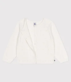Petit Bateau Sweatshirts, Pullover, Cardigans*Kinder-Strickjacke aus Baumwolle mit Zierstrick weiss MARSHMALLOW