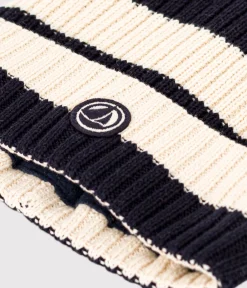 Petit Bateau Accessoires, Mützen, Caps*Kinder-Strickmütze mit Fleece-Futter in Matrosenstreifen blau SMOKING/ AVALANCHE