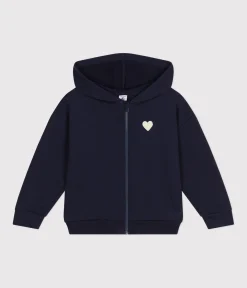 Petit Bateau Sweatshirts, Pullover, Cardigans*Kinder-Sweatshirt mit Reißverschluss und Kapuze aus Molton für Mädchen blau SMOKING