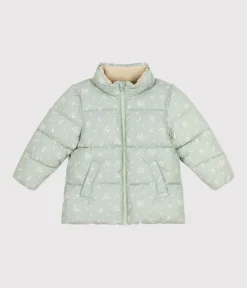 Petit Bateau Mäntel, Jacken, Regenjacken*Kinder-Winterjacke mit einrollbarer Kapuze für Mädchen grün HERBIER/weiss MULTICO
