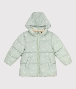Petit Bateau Mäntel, Jacken, Regenjacken*Kinder-Winterjacke mit einrollbarer Kapuze für Mädchen grün HERBIER/weiss MULTICO