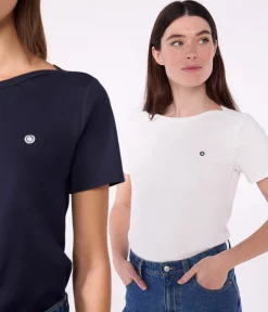 Petit Bateau Alle T-Shirts|Das Ikonische (Slim)*Kultiges Damen-T-Shirt mit Admiralskragen aus Baumwolle weiss ECUME