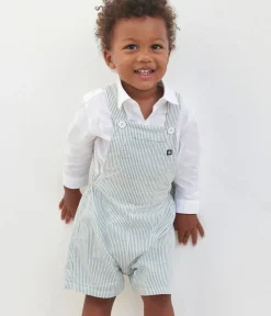 Petit Bateau Sets, Overalls & Latzhosen*Kurzbeinige Baby-Latzhose aus Baumwolle mit Streifen weiss MARSHMALLOW/blau BRUT