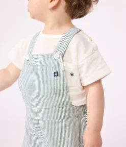 Petit Bateau Sets, Overalls & Latzhosen*Kurzbeinige Baby-Latzhose aus Baumwolle mit Streifen weiss MARSHMALLOW/blau BRUT