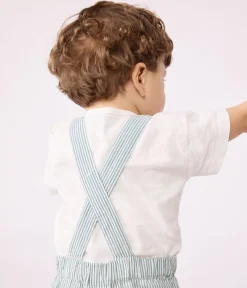 Petit Bateau Sets, Overalls & Latzhosen*Kurzbeinige Baby-Latzhose aus Baumwolle mit Streifen weiss MARSHMALLOW/blau BRUT