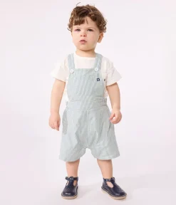 Petit Bateau Sets, Overalls & Latzhosen*Kurzbeinige Baby-Latzhose aus Baumwolle mit Streifen weiss MARSHMALLOW/blau BRUT