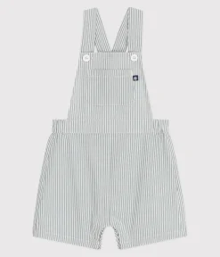 Petit Bateau Sets, Overalls & Latzhosen*Kurzbeinige Baby-Latzhose aus Baumwolle mit Streifen weiss MARSHMALLOW/blau BRUT