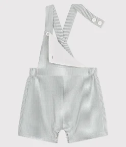 Petit Bateau Sets, Overalls & Latzhosen*Kurzbeinige Baby-Latzhose aus Baumwolle mit Streifen weiss MARSHMALLOW/blau BRUT