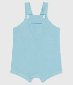Petit Bateau Sets, Overalls & Latzhosen*Kurzbeinige Baby-Latzhose aus einfarbigem Musselin-Stoff blau AQUATIC