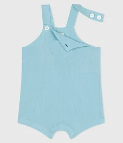 Petit Bateau Sets, Overalls & Latzhosen*Kurzbeinige Baby-Latzhose aus einfarbigem Musselin-Stoff blau AQUATIC