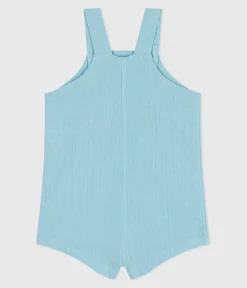 Petit Bateau Sets, Overalls & Latzhosen*Kurzbeinige Baby-Latzhose aus einfarbigem Musselin-Stoff blau AQUATIC