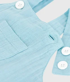 Petit Bateau Sets, Overalls & Latzhosen*Kurzbeinige Baby-Latzhose aus einfarbigem Musselin-Stoff blau AQUATIC