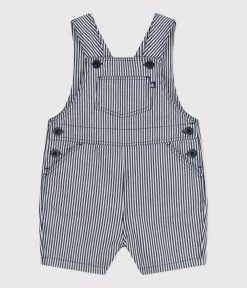 Petit Bateau Sets, Overalls & Latzhosen*Kurze Baby-Latzhose aus Kattun blau MEDIEVAL/weiss MARSHMALLOW