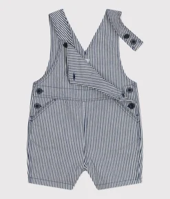 Petit Bateau Sets, Overalls & Latzhosen*Kurze Baby-Latzhose aus Kattun blau MEDIEVAL/weiss MARSHMALLOW