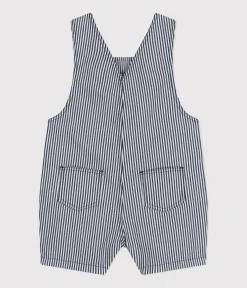 Petit Bateau Sets, Overalls & Latzhosen*Kurze Baby-Latzhose aus Kattun blau MEDIEVAL/weiss MARSHMALLOW