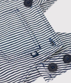 Petit Bateau Sets, Overalls & Latzhosen*Kurze Baby-Latzhose aus Kattun blau MEDIEVAL/weiss MARSHMALLOW