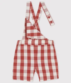 Petit Bateau Sets, Overalls & Latzhosen*Kurze Baby-Latzhose aus Popeline OMBRIE/ AVALANCHE