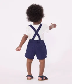 Petit Bateau Sets, Overalls & Latzhosen*Kurze Baby-Latzhose aus Serge blau MEDIEVAL