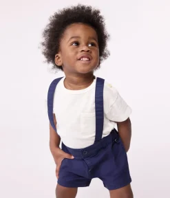 Petit Bateau Sets, Overalls & Latzhosen*Kurze Baby-Latzhose aus Serge blau MEDIEVAL