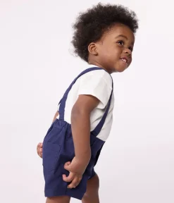 Petit Bateau Sets, Overalls & Latzhosen*Kurze Baby-Latzhose aus Serge blau MEDIEVAL
