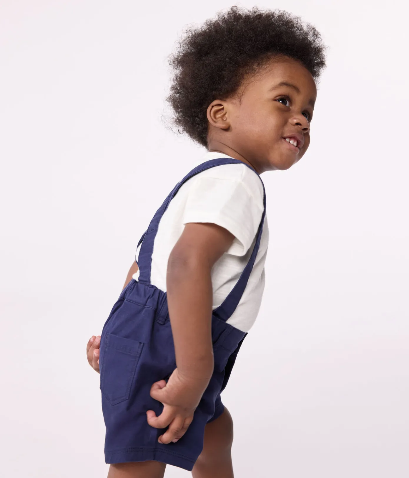 Petit Bateau Sets, Overalls & Latzhosen*Kurze Baby-Latzhose aus Serge blau MEDIEVAL