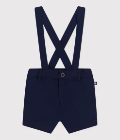 Petit Bateau Sets, Overalls & Latzhosen*Kurze Baby-Latzhose aus Serge blau MEDIEVAL