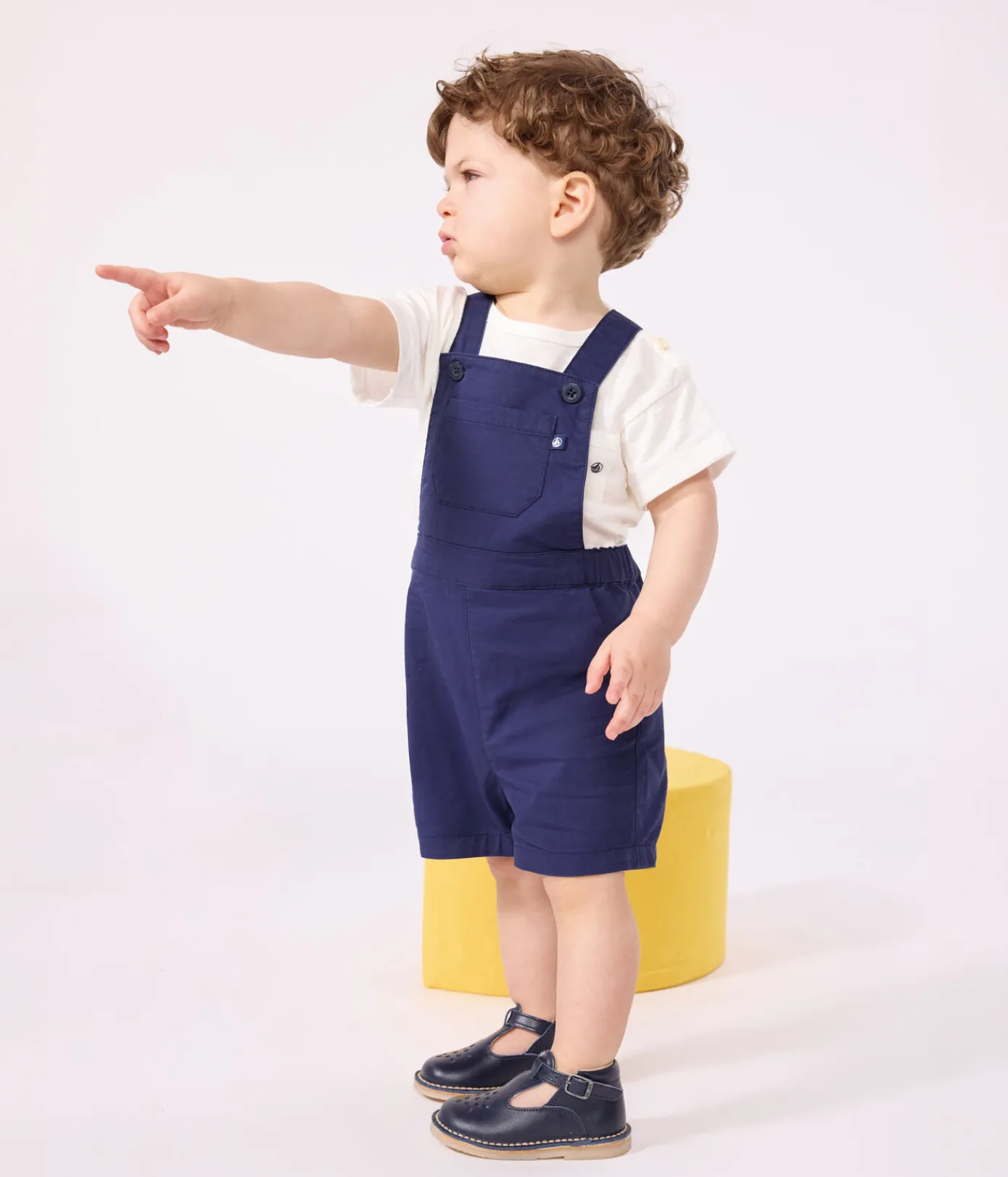 Petit Bateau Sets, Overalls & Latzhosen*Kurze Baby-Latzhose aus Serge blau MEDIEVAL