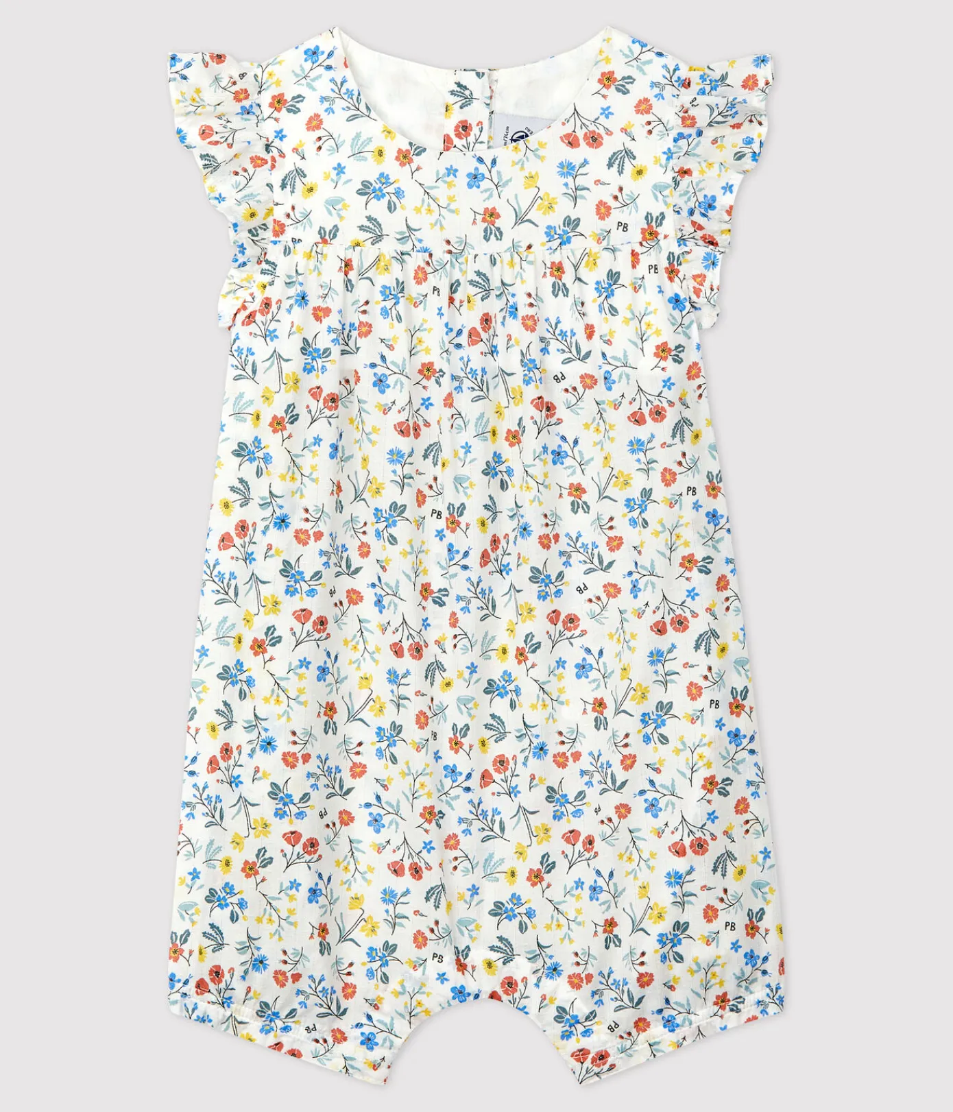 Petit Bateau Schlafanzüge, Strampler|Sets, Overalls & Latzhosen*Kurzer Baby-Overall aus Popeline mit Blumenmuster weiss MARSHMALLOW/weiss MULTICO