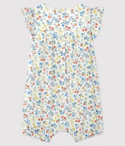 Petit Bateau Schlafanzüge, Strampler|Sets, Overalls & Latzhosen*Kurzer Baby-Overall aus Popeline mit Blumenmuster weiss MARSHMALLOW/weiss MULTICO