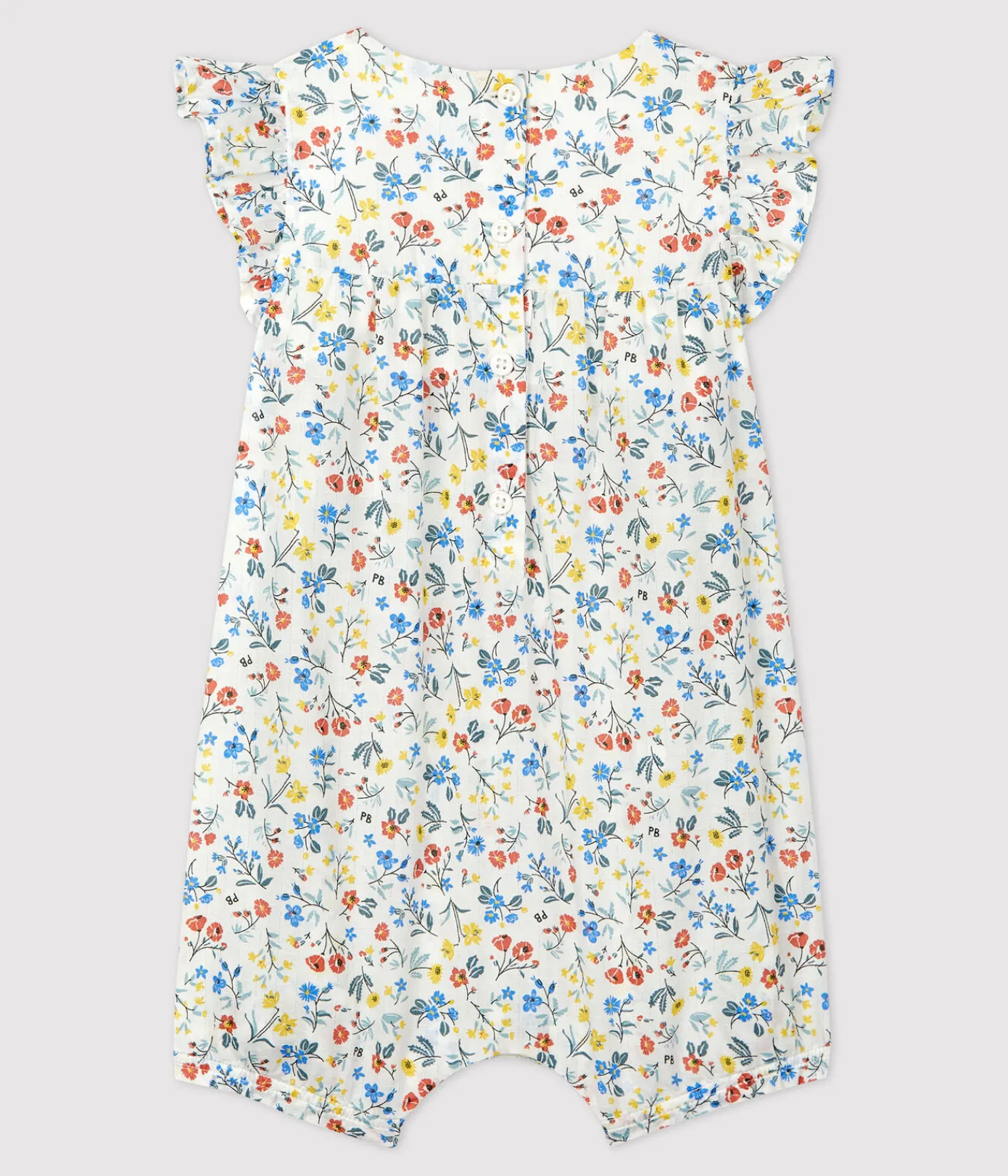 Petit Bateau Schlafanzüge, Strampler|Sets, Overalls & Latzhosen*Kurzer Baby-Overall aus Popeline mit Blumenmuster weiss MARSHMALLOW/weiss MULTICO