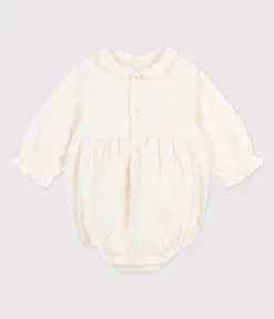 Petit Bateau Sets, Overalls & Latzhosen|Newborn*Kurzer Baby-Overall für Festtage aus besticktem Fein-Cord naturfarben MILK