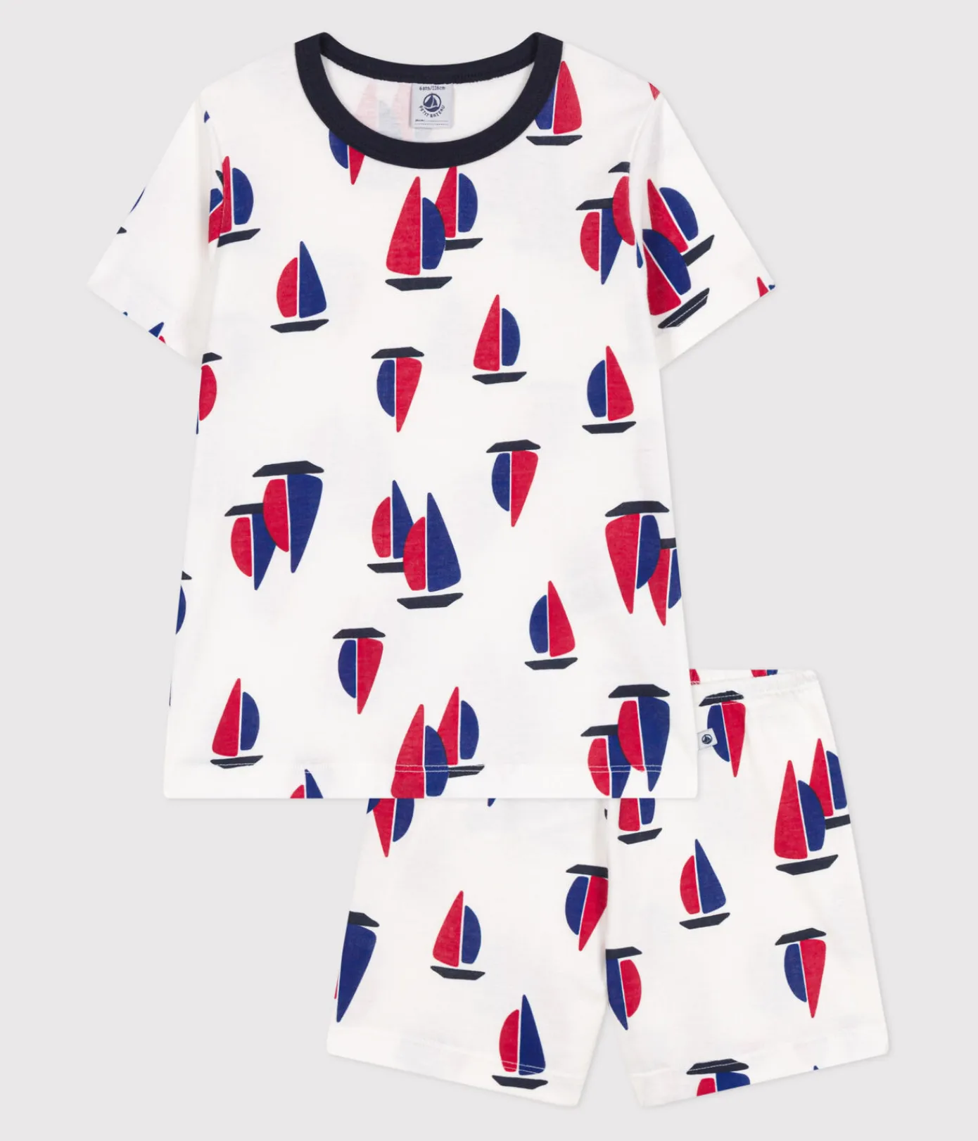 Petit Bateau Schlafanzüge, Pyjamas|Schlafanzüge, Nachthemden*Kurzer Kinderpyjama aus Baumwolle mit Bootsdruck weiss MARSHMALLOW/weiss MULTICO