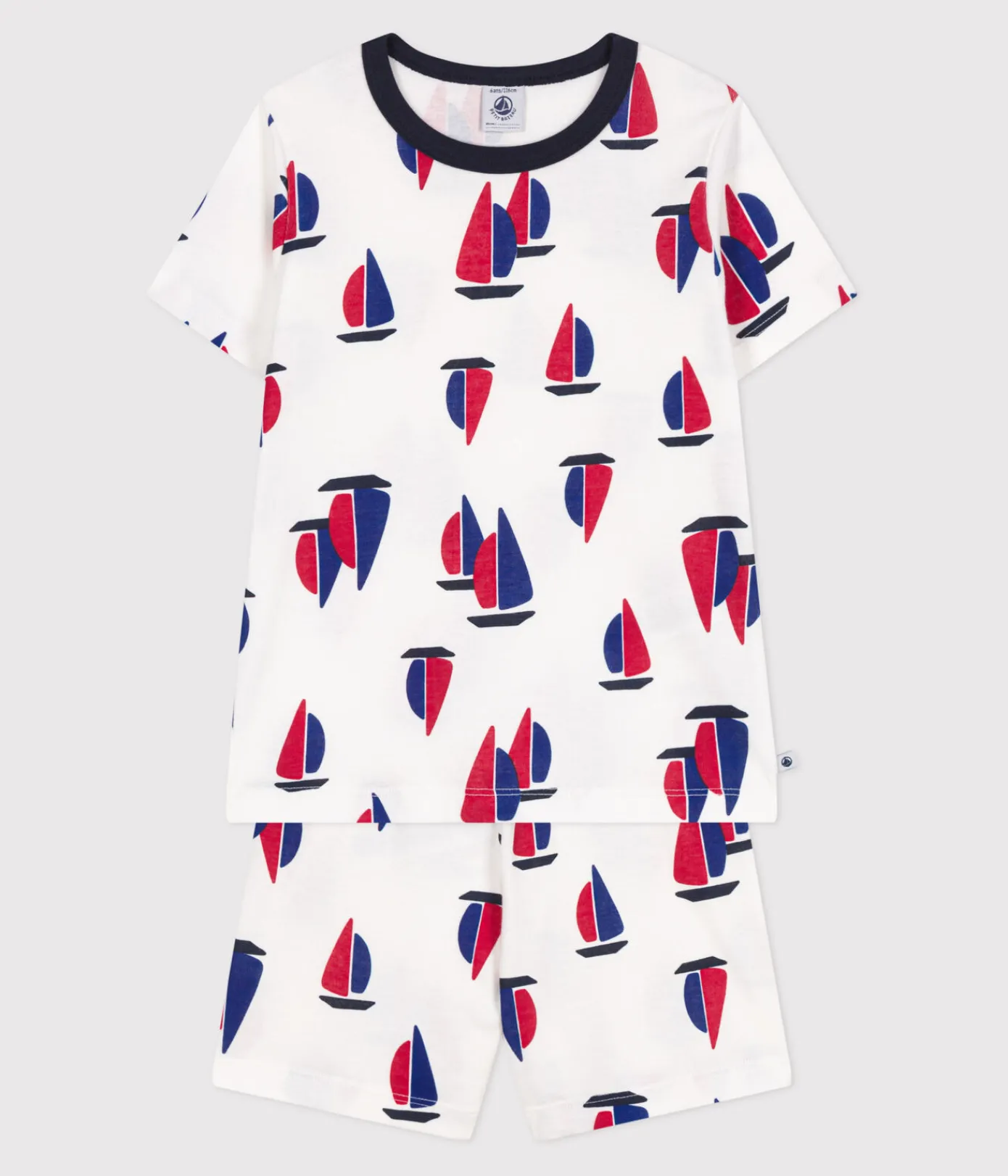 Petit Bateau Schlafanzüge, Pyjamas|Schlafanzüge, Nachthemden*Kurzer Kinderpyjama aus Baumwolle mit Bootsdruck weiss MARSHMALLOW/weiss MULTICO