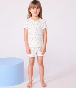 Petit Bateau Schlafanzüge, Nachthemden*Kurzer Kinder-Pyjama aus Baumwolle mit Lochstickerei im Blumenmuster weiss MARSHMALLOW/weiss MULTICO