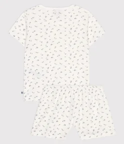 Petit Bateau Schlafanzüge, Nachthemden*Kurzer Kinder-Pyjama aus Baumwolle mit Lochstickerei im Blumenmuster weiss MARSHMALLOW/weiss MULTICO