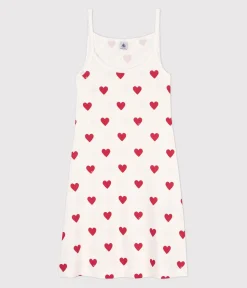 Petit Bateau Homewear|Schlafanzüge, Nachthemden*Kurzes Nachthemd aus Baumwolle für Damen weiss MARSHMALLOW/ROT TERKUIT