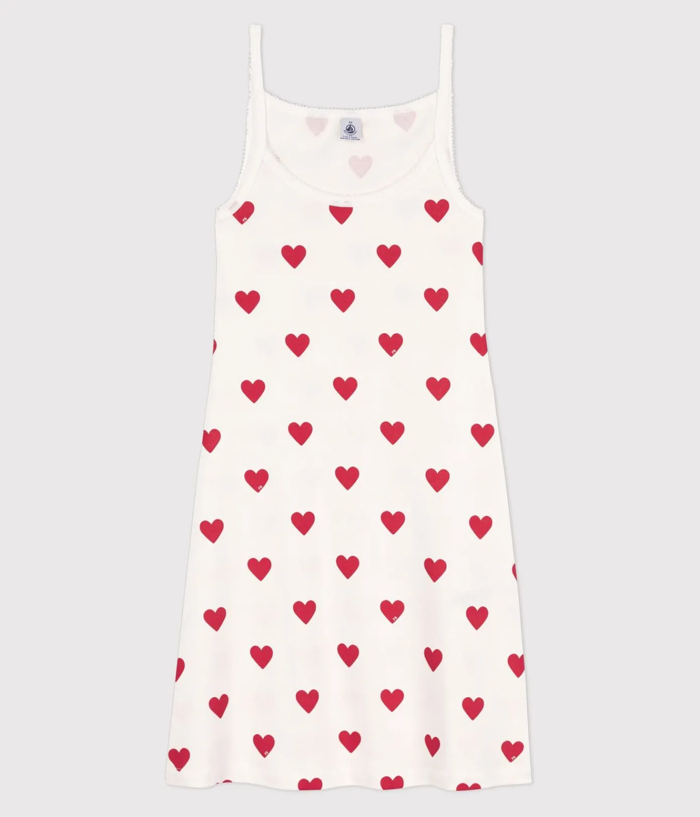 Petit Bateau Homewear|Schlafanzüge, Nachthemden*Kurzes Nachthemd aus Baumwolle für Damen weiss MARSHMALLOW/ROT TERKUIT