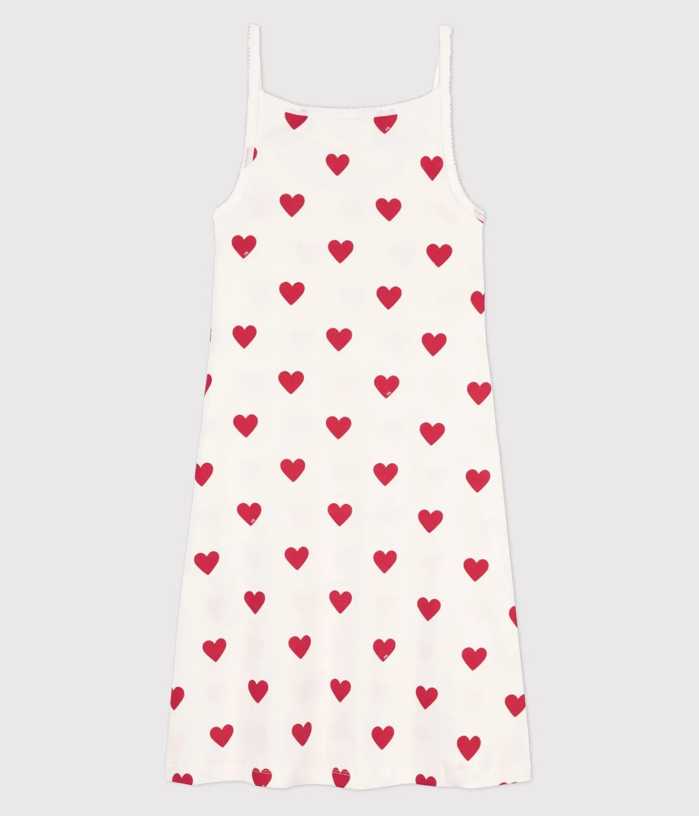 Petit Bateau Homewear|Schlafanzüge, Nachthemden*Kurzes Nachthemd aus Baumwolle für Damen weiss MARSHMALLOW/ROT TERKUIT