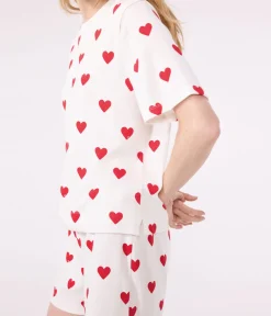 Petit Bateau Schlafanzüge, Nachthemden*Kurz-Pyjama aus Baumwolle für Damen weiss MARSHMALLOW/ROT TERKUIT