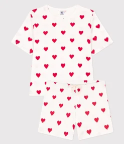 Petit Bateau Schlafanzüge, Nachthemden*Kurz-Pyjama aus Baumwolle für Damen weiss MARSHMALLOW/ROT TERKUIT
