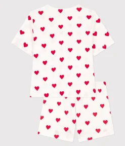 Petit Bateau Schlafanzüge, Nachthemden*Kurz-Pyjama aus Baumwolle für Damen weiss MARSHMALLOW/ROT TERKUIT