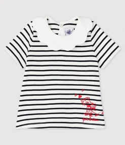 Petit Bateau T-Shirts, Oberteile*Kurzärmelige Baby-Bluse aus Baumwolle für Mädchen weiss MARSHMALLOW/blau SMOKING