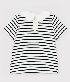 Petit Bateau T-Shirts, Oberteile*Kurzärmelige Baby-Bluse aus Baumwolle für Mädchen weiss MARSHMALLOW/blau SMOKING