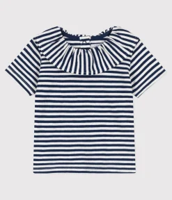 Petit Bateau T-Shirts, Oberteile*Kurzärmelige Babybluse aus gestreiftem geflammtem Jersey blau MEDIEVAL/weiss MARSHMALLOW