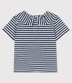 Petit Bateau T-Shirts, Oberteile*Kurzärmelige Babybluse aus gestreiftem geflammtem Jersey blau MEDIEVAL/weiss MARSHMALLOW