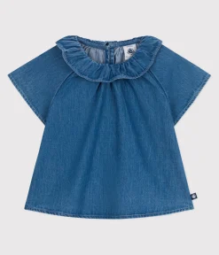Petit Bateau T-Shirts, Oberteile*Kurzärmelige Baby-Bluse aus Jeansstoff blau DENIM CLAIR