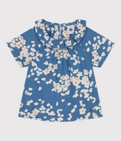 Petit Bateau T-Shirts, Oberteile*Kurzärmelige Baby-Bluse aus Popeline für Mädchen blau BEACH/ MULTICO